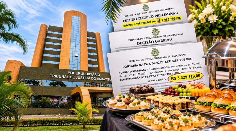 TJAM fecha contrato de R$ 3,3 milhões para buffet e coquetéis sem licitação TJAM fecha contrato de R$ 3,3 milhões para buffet e coquetéis sem licitação