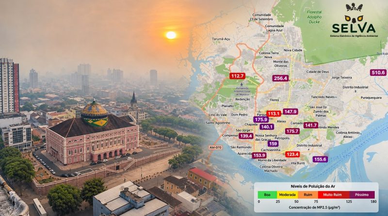 Manaus amanhece com poluição atmosférica elevada e qualidade do ar péssima neste sábado (17) Manaus amanhece com poluição atmosférica elevada e qualidade do ar péssima neste sábado (17)