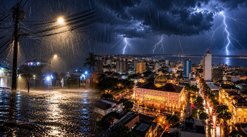 Chuva forte volta a atingir Manaus após dias de calor intenso e fumaça